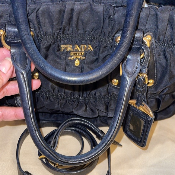 Preloved Prada Gaufre convertible satchel leather/nylon medium 2 way bag. - Picture 8 of 13